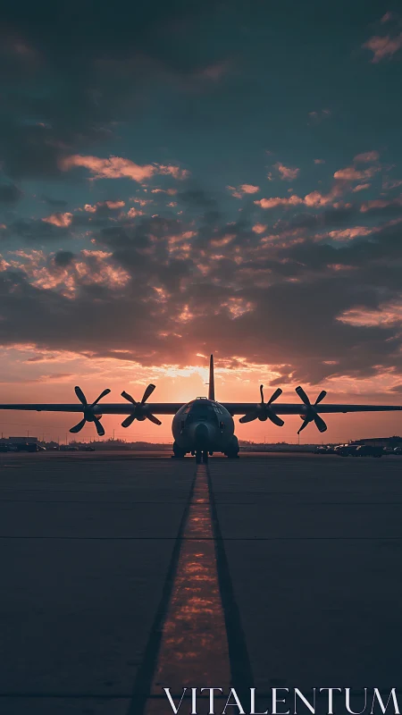 Sunset cargo plane resting on a quiet, glowing runway.