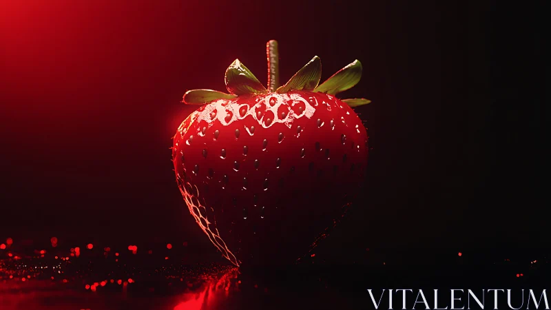 Cinematic photoreal strawberry under dramatic rim lighting.