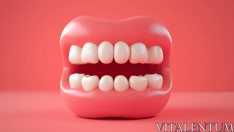 3D Illustration of Cartoon Mouth with Crooked Teeth on Pink Background.