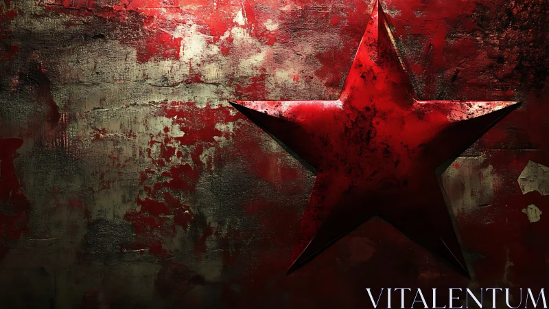 Textured red star emblem on distressed grunge wall.