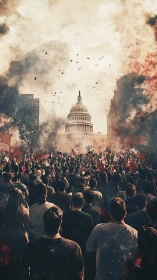 Crowd converges on neoclassical capitol amid smoke and turmoil