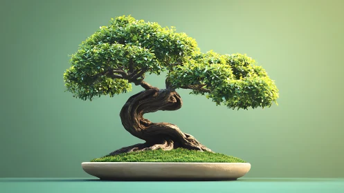 Whispering bonsai bends like captured wind in soft light.