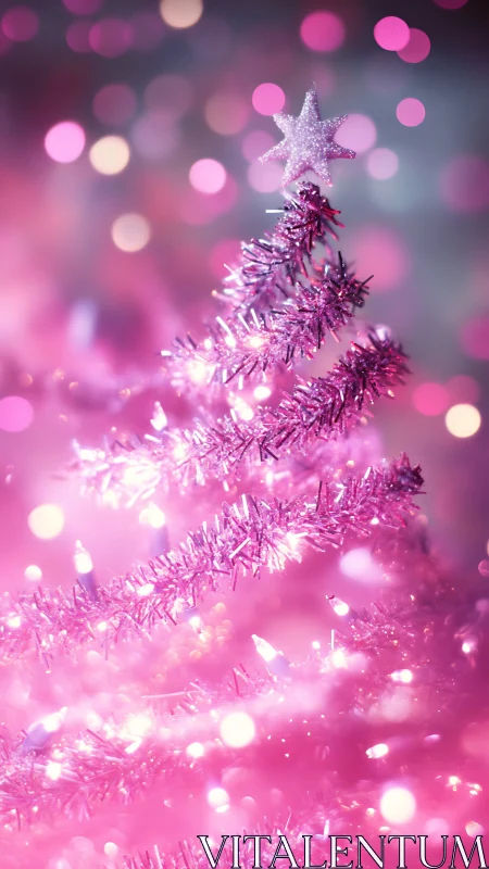Sparkling pink Christmas tree glowing with festive magic.