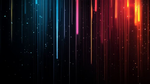 Glowing neon light trails fall gently across a starry night