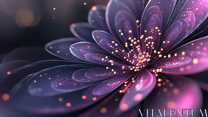 Luminescent violet flower blooms in dreamy digital glow