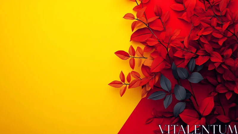 Crimson leaves invade golden silence in bold color collision.