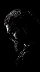 High-contrast male profile rendered in dramatic rim lighting