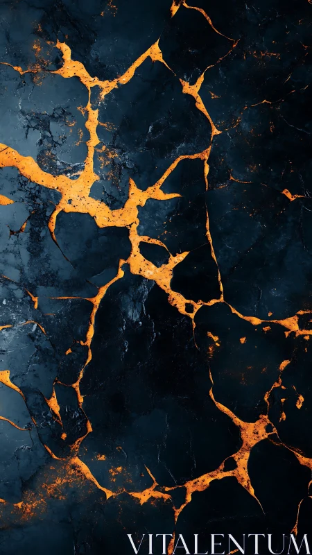Molten veins splitting obsidian slab in vivid contrast.