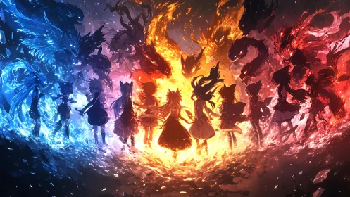 Elemental girls command blazing fire and icy beasts
