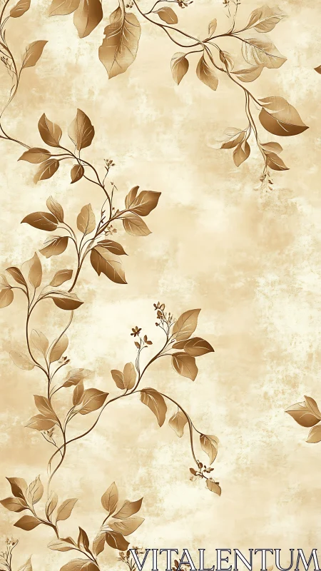 Beige background displays stylized brown vine leaves