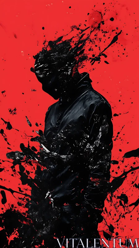 Ink storm silhouette against bold crimson horizon.