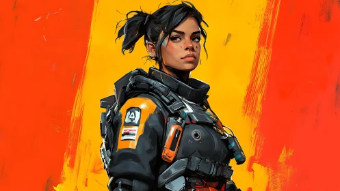 Bold spacefaring hero stands ready against vivid colors