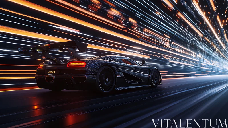 Midnight hypercar stitches neon speed trails through data skies