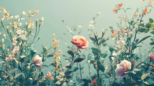 A Dreamy Garden of Roses and Wildflowers in Soft Bloom