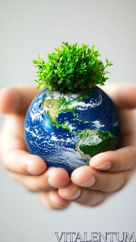 Hands cradle a living Earth that symbolizes hopeful renewal