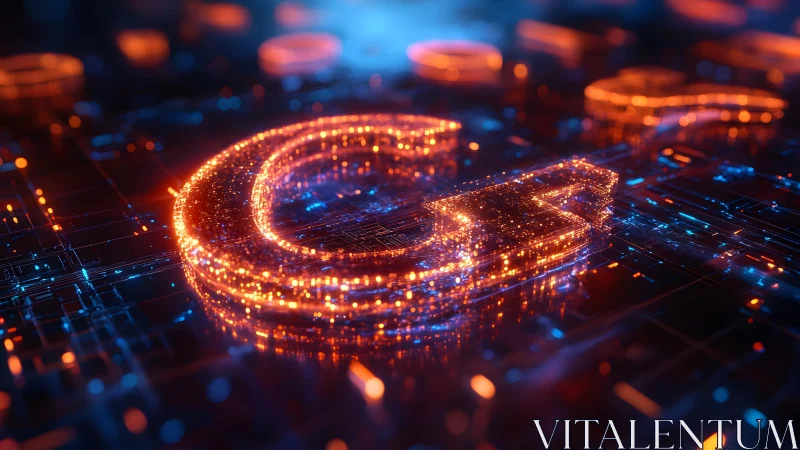 Glowing Copyright Symbol in Futuristic Digital Circuit Art Style.