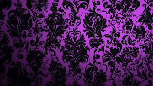 Velvet noir damask blooms on electric purple twilight.