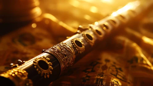 Sunlit flute dreams in gold spill across woven silence