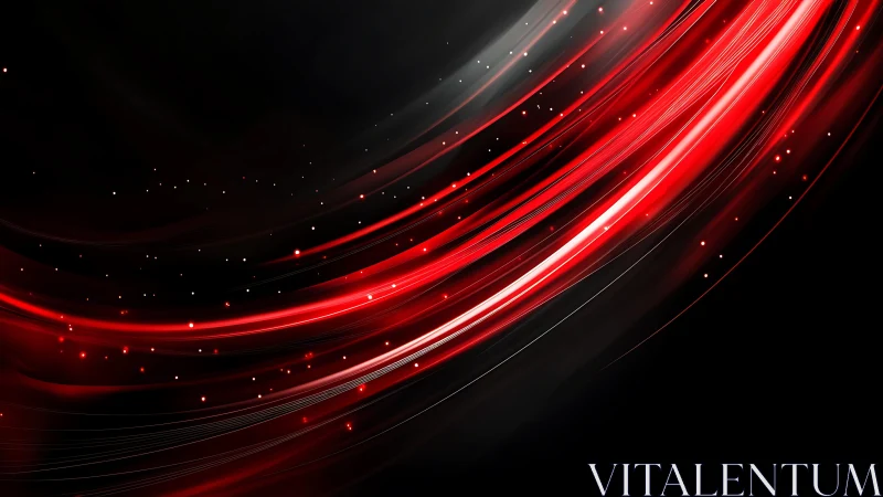Dynamic red light streaks on black abstract digital background.