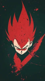 Stylized red anime warrior portrait on dark textured field