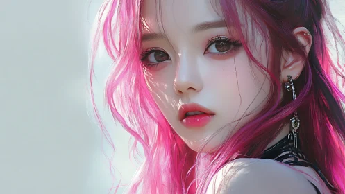 Neon-haired muse with porcelain glow and star-bright gaze.