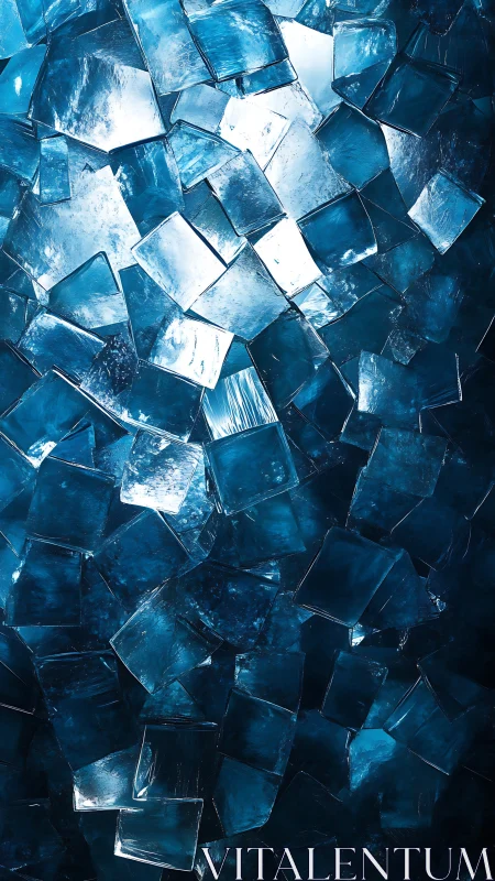 Overlapping blue glass shards form dense reflective mosaic field