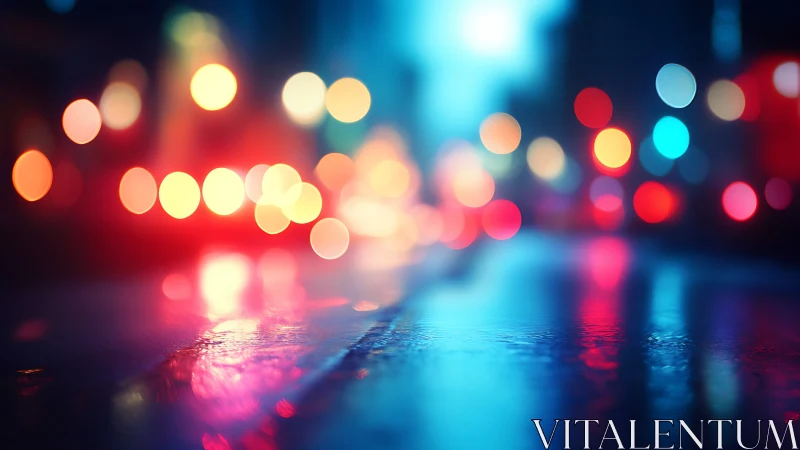 Soft city night lights glowing over a rainy street.