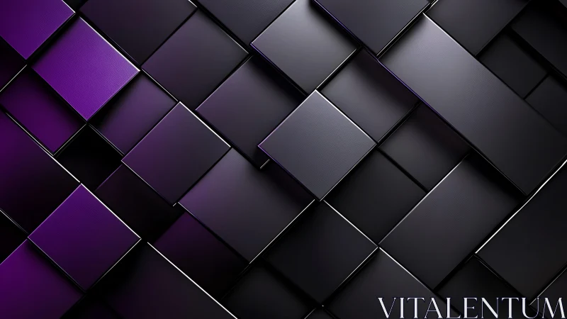 Modern 3D Abstract Geometric Pattern with Purple and Black Tones.