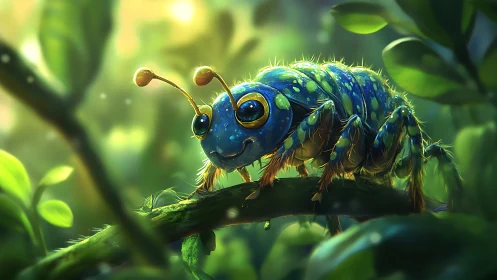 Bioluminescent caterpillar study rendered in lush macro detail