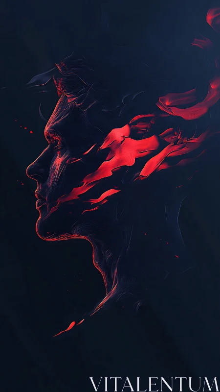 Digital painting profile with red energy dispersion effect.
