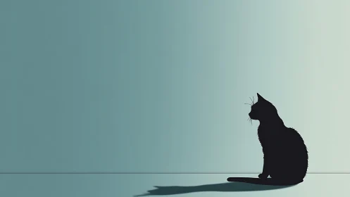 Black Cat Silhouette on Minimal Teal Background