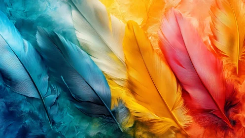 Colorful gradient feathers arranged in a bright abstract row.