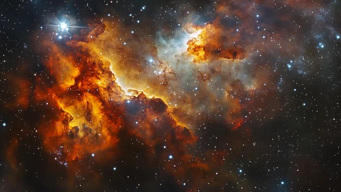 Emission nebula gas clouds form luminous ionized stellar nursery