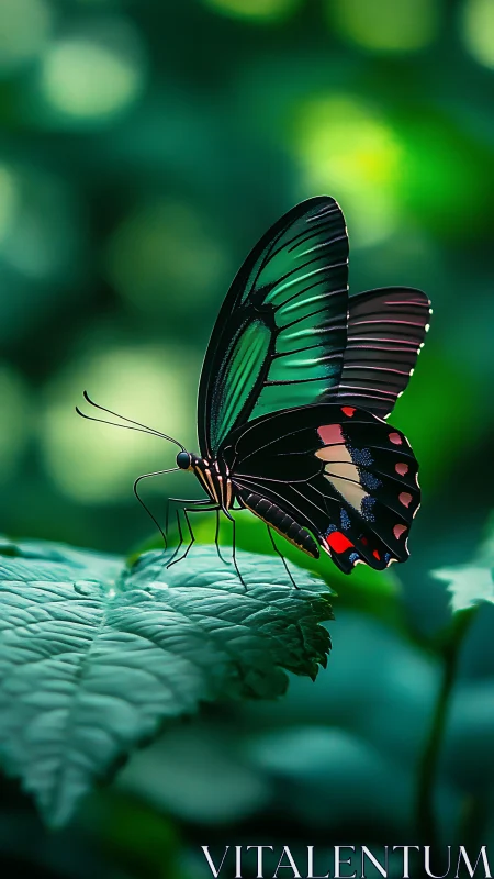 Butterfly rests on leaf in controlled shallow depth of field