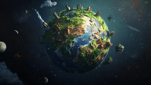 Fragmented voxel Earth orbits in luminous cosmic void