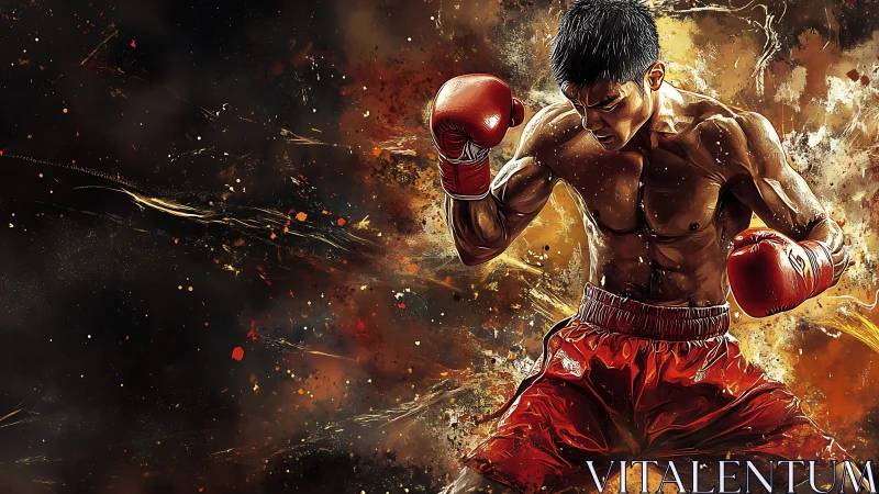 Dynamic Combat Boxer Rendered Through Explosive Particle Digital Painting.
