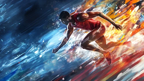 Sprinter igniting a storm of speed and molten color.