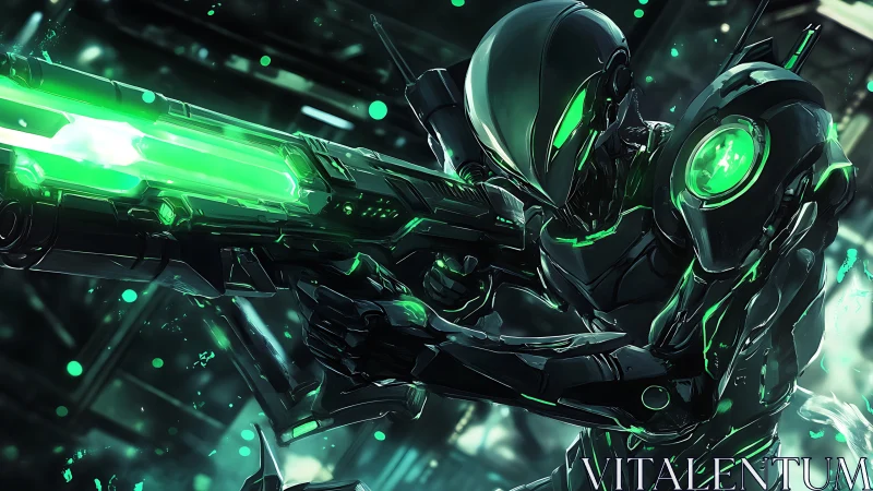 Chromatic exosuit marksman with phased plasma accelerator poised.