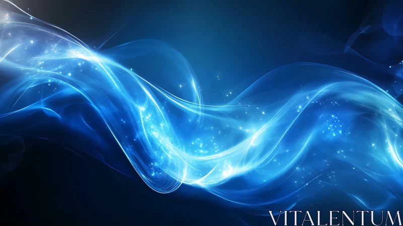 Luminescent blue energy waves with particle streaks and bokeh highlights