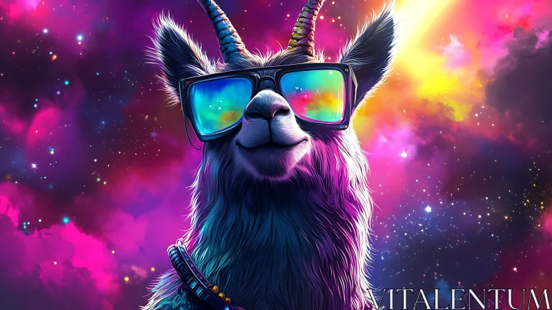 Chromatic space-llama with reflective visor optics, frontal.