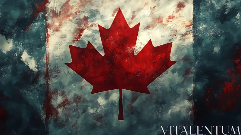 Brushstroked maple leaf flag glowing in bold red pride.