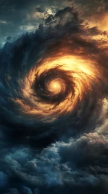 Celestial storm vortex swirls through luminous cosmic clouds.