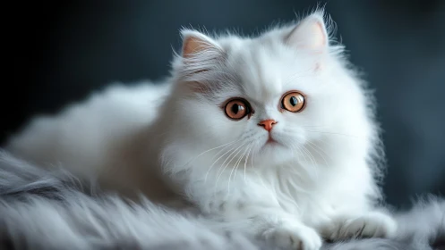 White Persian Cat with Amber Eyes Portrait.
