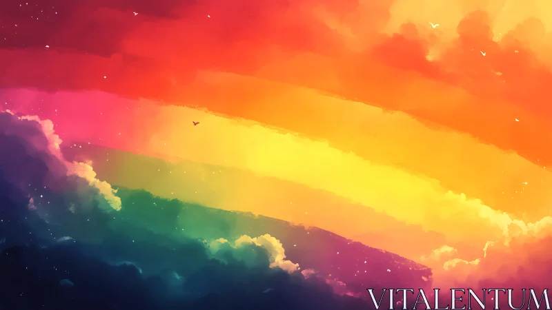 Radiant rainbow strata illuminate stylized nebular cloudscape
