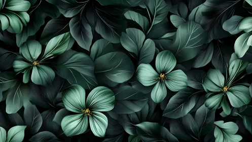 Repeating teal floral elements form dense layered foliage field