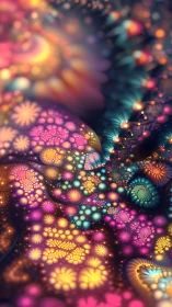 Iterated fractal bloom field renders dense multicolor spiral clusters