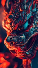 3D draconic cyber-guardian head with molten neon detailing.