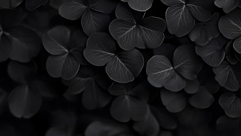 Monochrome close-up captures overlapping clover-shaped leaves