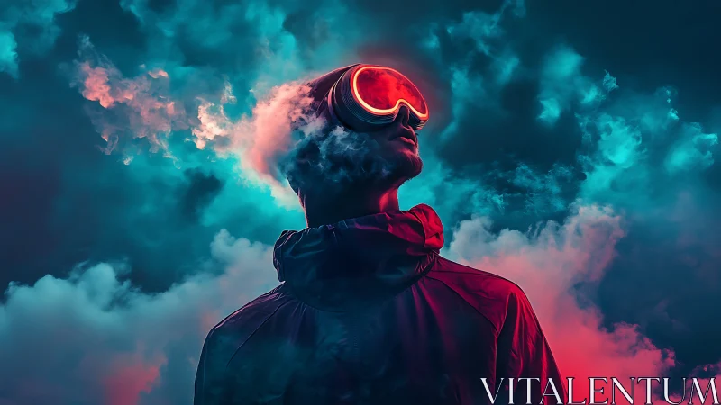 Neon-clad dreamer explores vaporous cyber sky. Period.