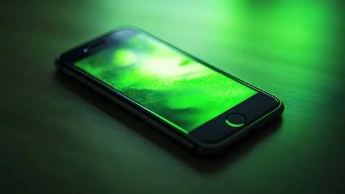 Glowing Green Smartphone with Ethereal Light Display